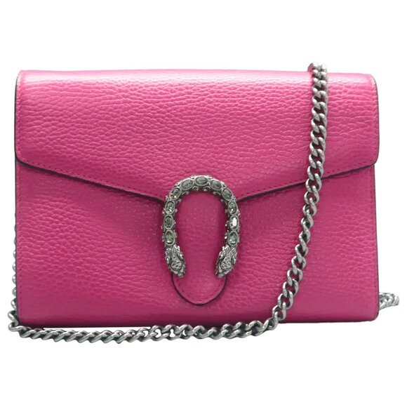 Authentic GUCCI Dionysus Chain Wallet Fuchsia Leather Shoulder Bag 992-12324 - Picture 1 of 12